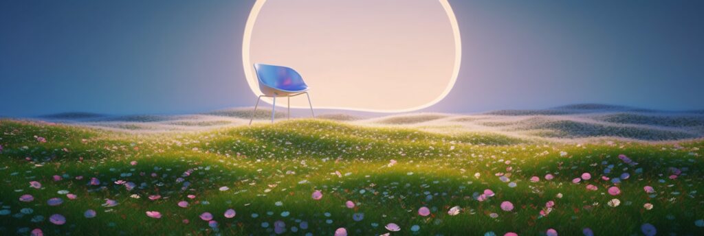 Ai in customer service a painting of a chair in a field of flowers
