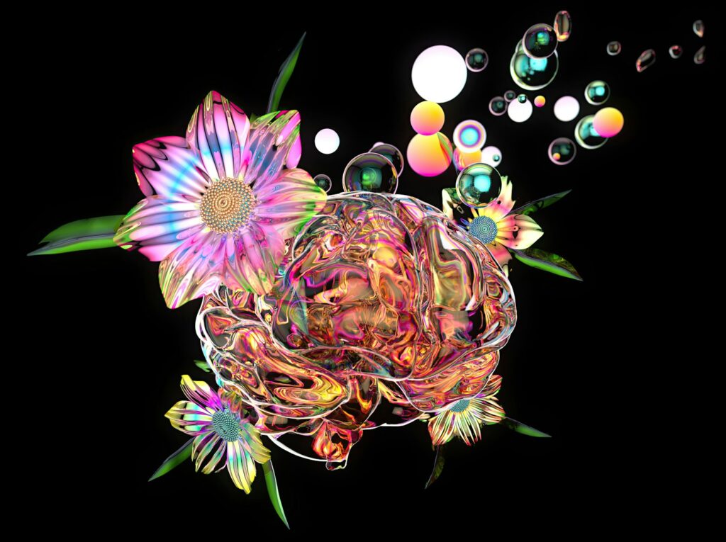 Ai in customer service a digital painting of a flower and bubbles