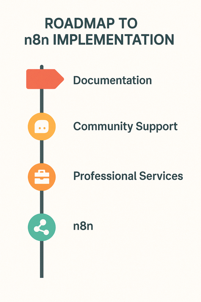 n8n business automation-A roadmap outlining steps for successful
n8n implementation and community support.