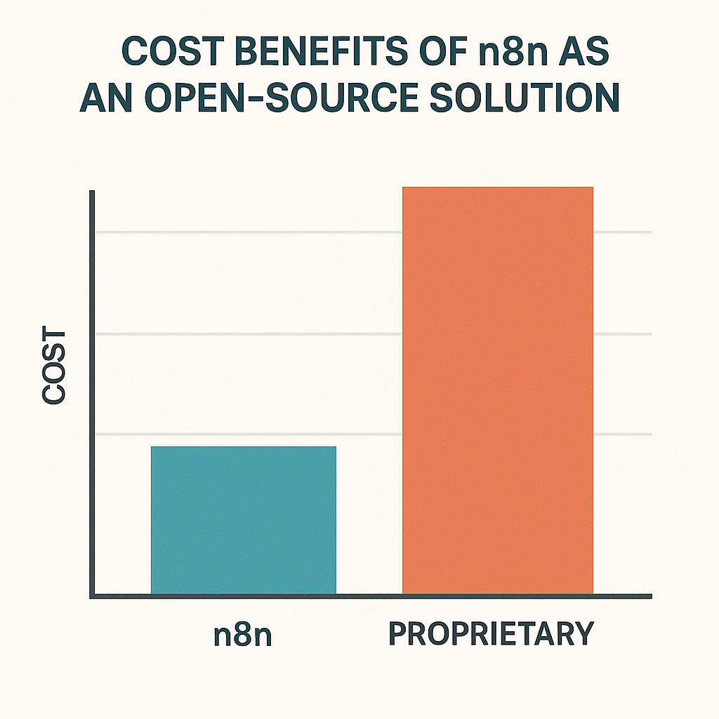 Automate AI tasks with n8n-A cost analysis bar graph comparing
open-source and proprietary automation platforms, emphasizing n8n's
TCO advantages.