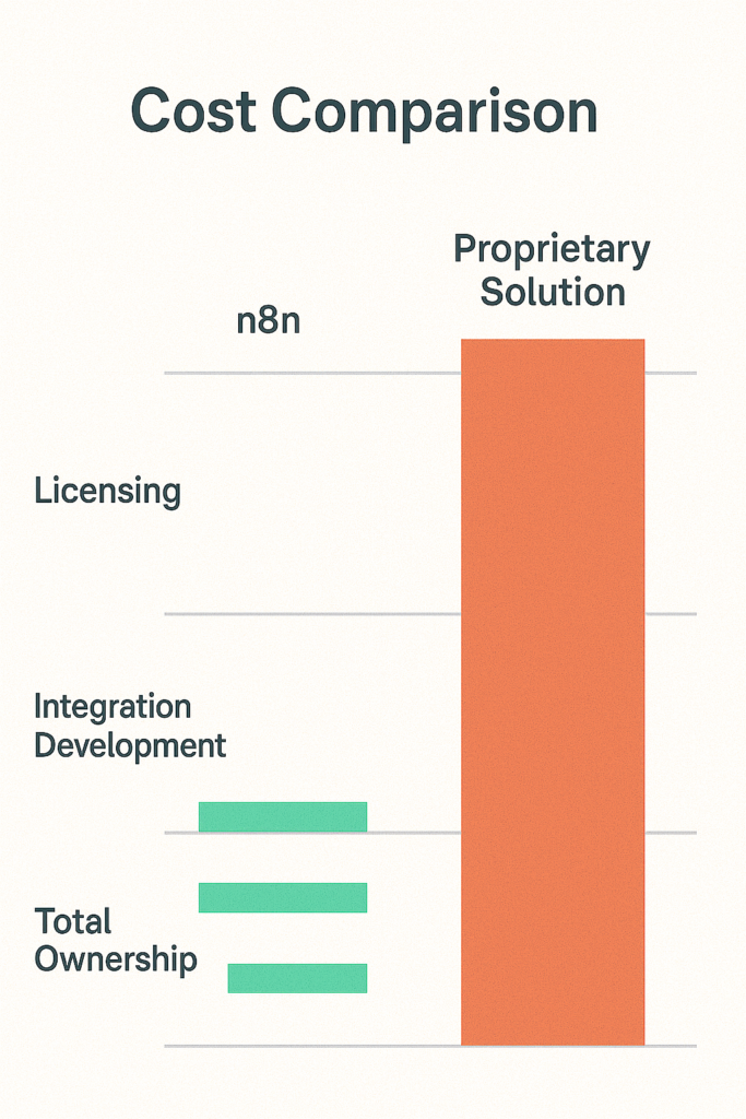 n8n business automation-A comparison chart showing cost factors
of traditional automation platforms versus n8n.