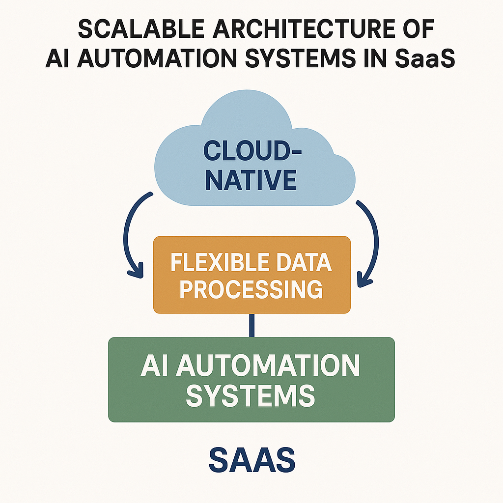 AI automation for SaaS-A diagram illustrating a scalable AI
architecture, including components like cloud-native infrastructure,
data lakes, and federated learning models.
